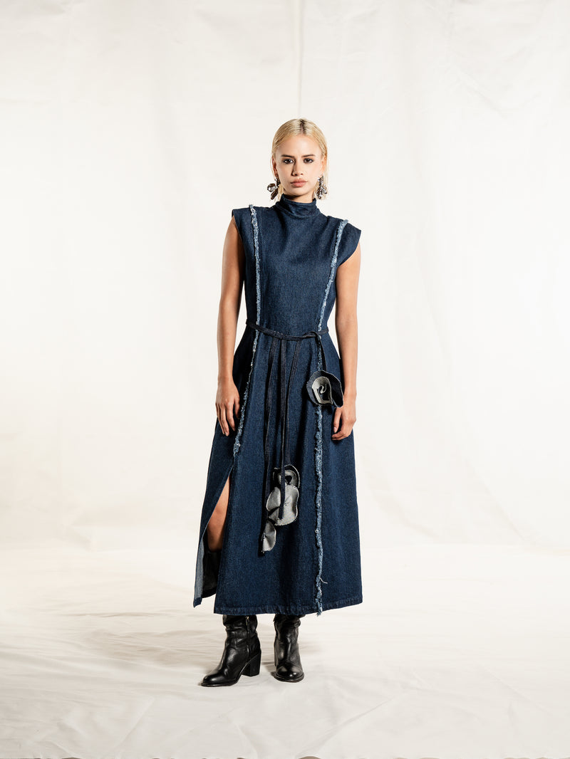OFF BLOOM DENIM DRESS