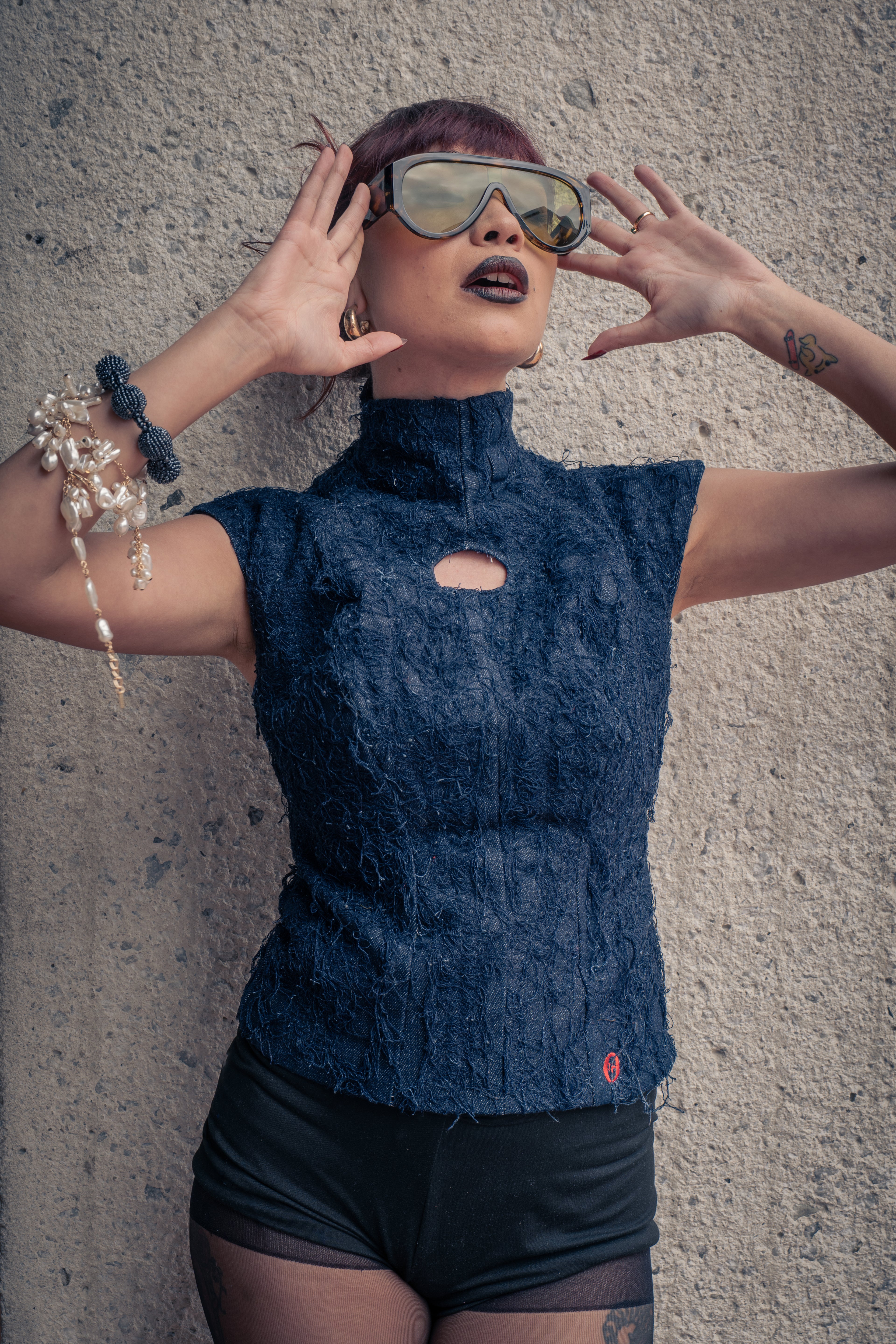 Denim Fuzzy Fitted Top-PRE ORDER