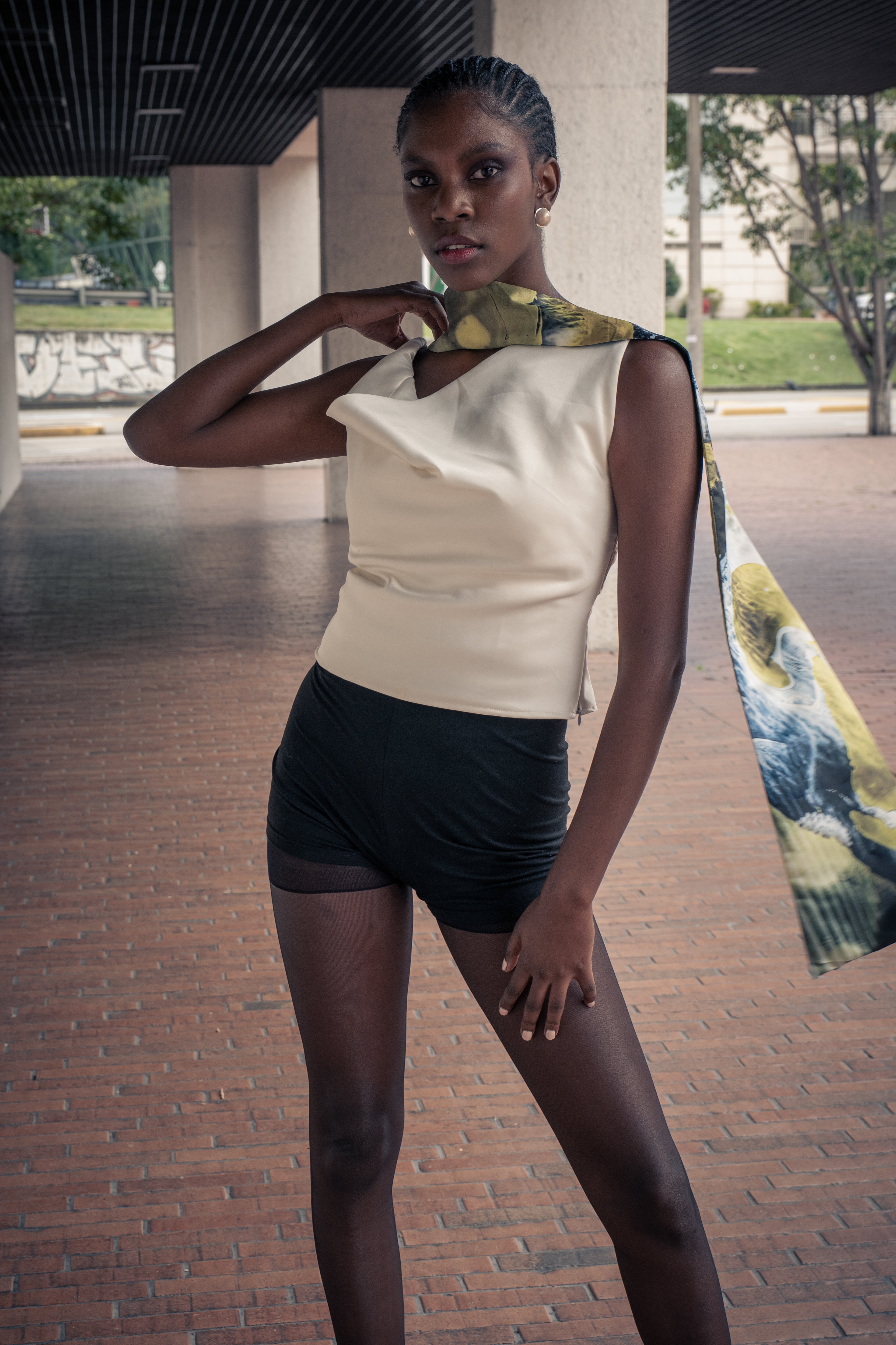 Ivory Draped Scarf Top